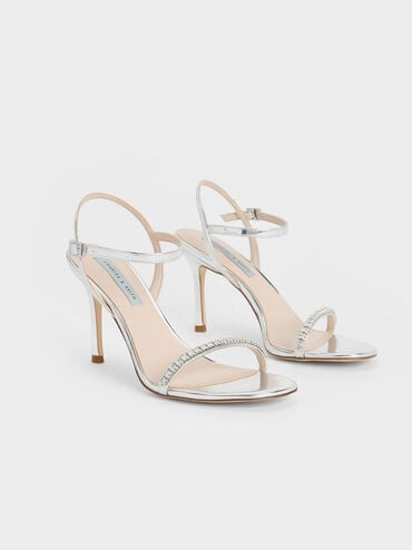 Ambrosia Metallic Gem-Embellished Ankle-Strap Pumps, Silver, hi-res