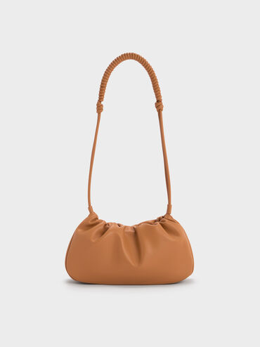 Lorelai Ruched Knotted-Strap Shoulder Bag, Russet Brown, hi-res
