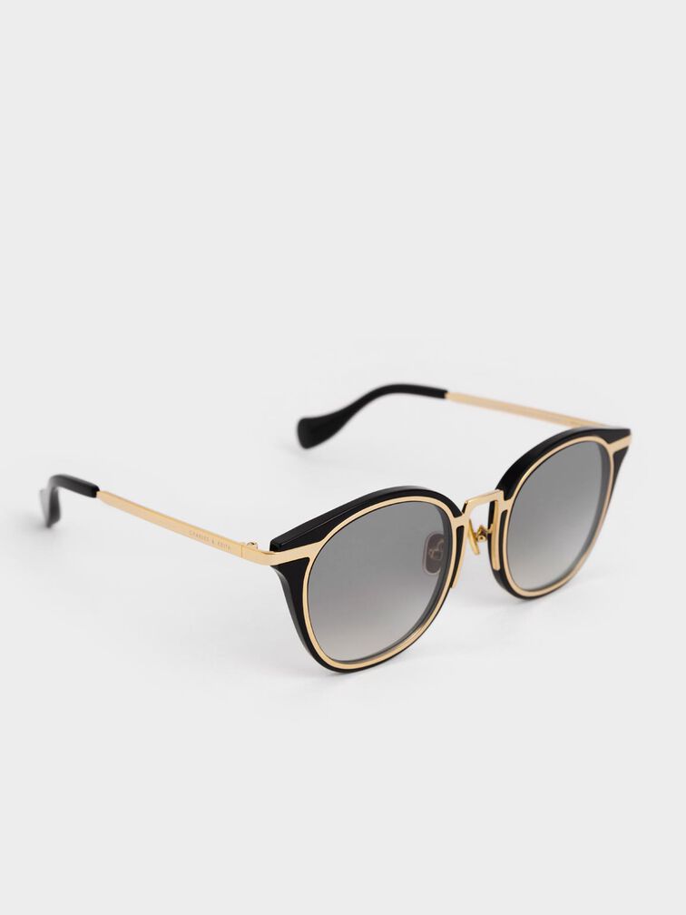 Recycled Acetate Cat-Eye Sunglasses, Black, hi-res