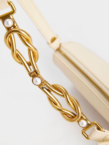 Metallic-Accent Strap Trapeze Bag, Chalk, hi-res