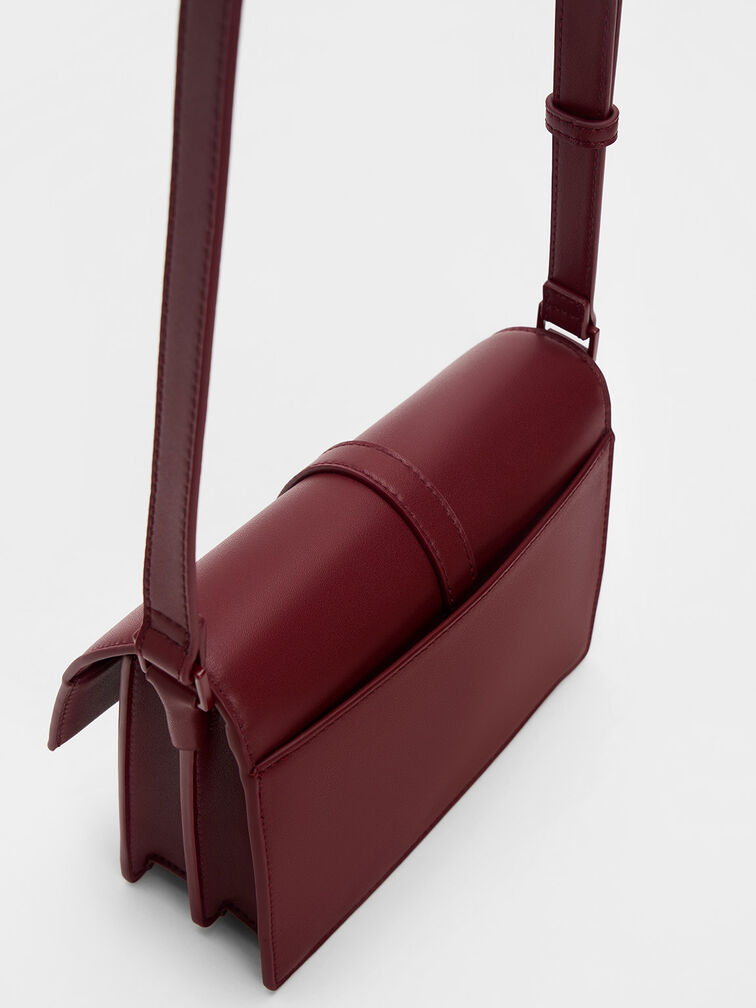 Dua Buckled Crossbody Bag, Burgundy, hi-res