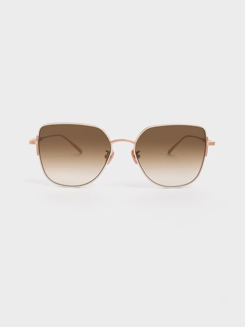Wire Frame Gradient-Tint Butterfly Sunglasses, Cream, hi-res