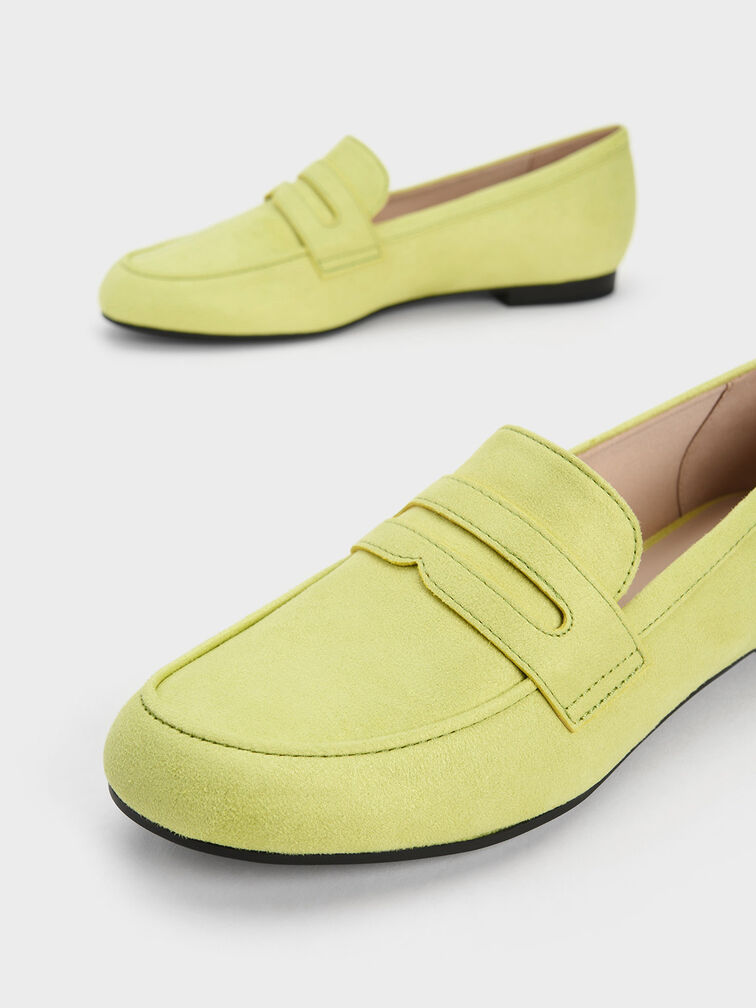Textured Cut-Out Almond Toe Penny Loafers, Lime, hi-res