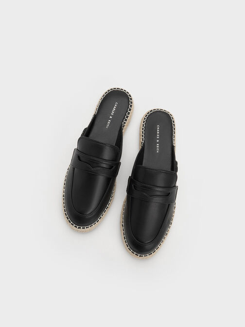 Penny Loafer Backless Espadrilles, Black, hi-res