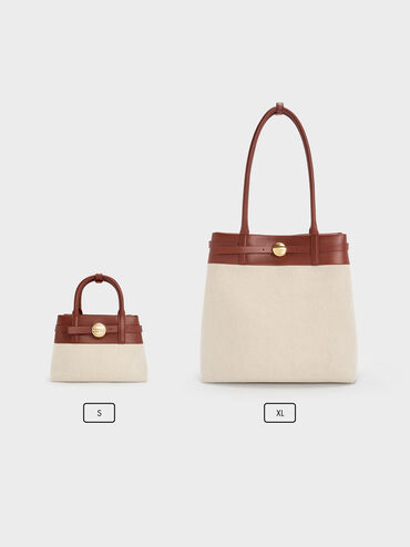 Behn Canvas Belted Tote Bag, Brick, hi-res