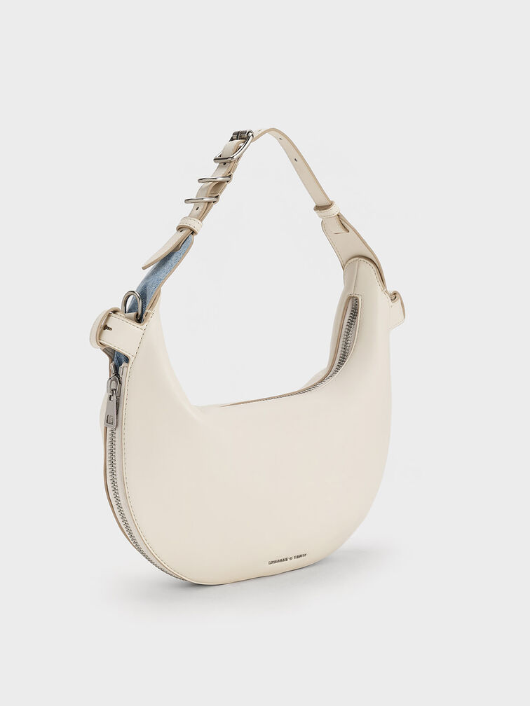 Saskia Crescent Hobo Bag, Cream, hi-res