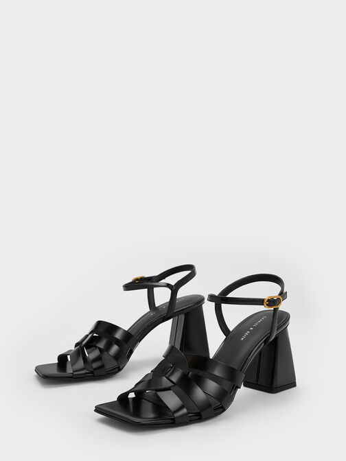 Interwoven Block Heel Sandals, Black Box, hi-res
