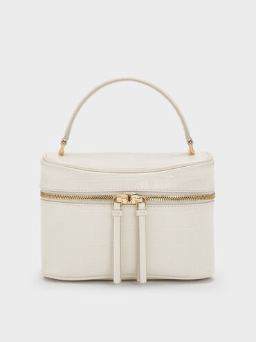 Pansy Croc-Effect Vanity Bag, Cream, hi-res
