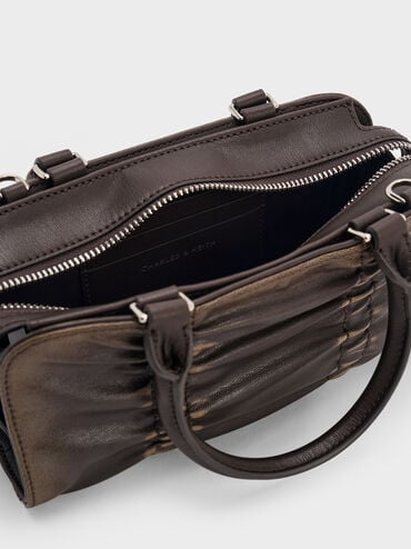 Kadee Ruched Bow-Charm Bowling Bag, Burnished Brown, hi-res