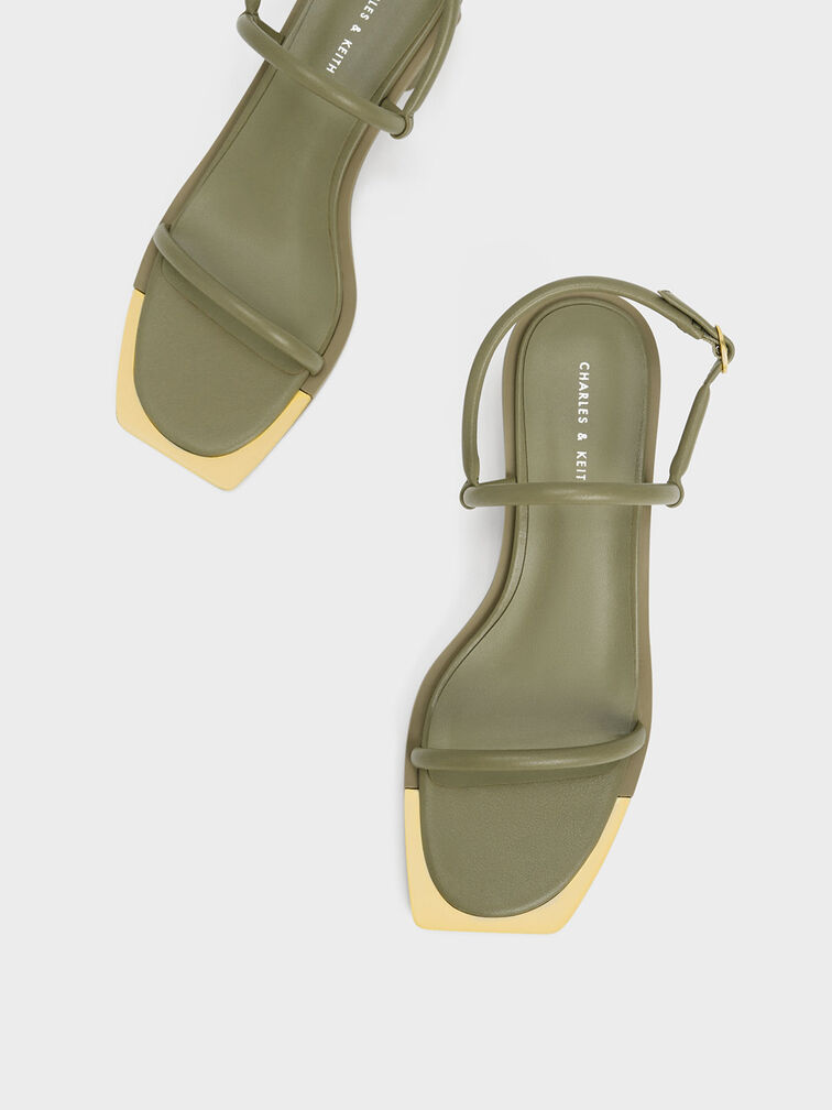 Metallic Tip Strappy Sandals, Olive, hi-res