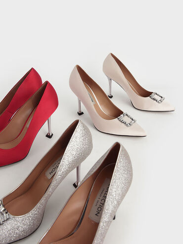 Glittered Gem Pumps, Silver, hi-res
