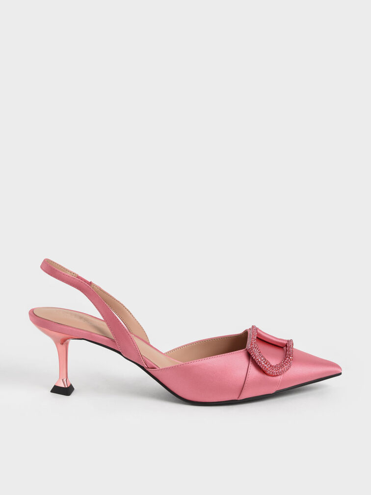 Gabine Gem-Embellished Slingback Pumps, Coral Pink, hi-res
