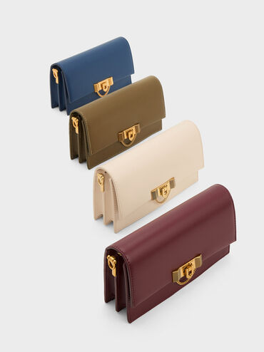 Tallulah Metallic Push-Lock Wallet, Burgundy, hi-res