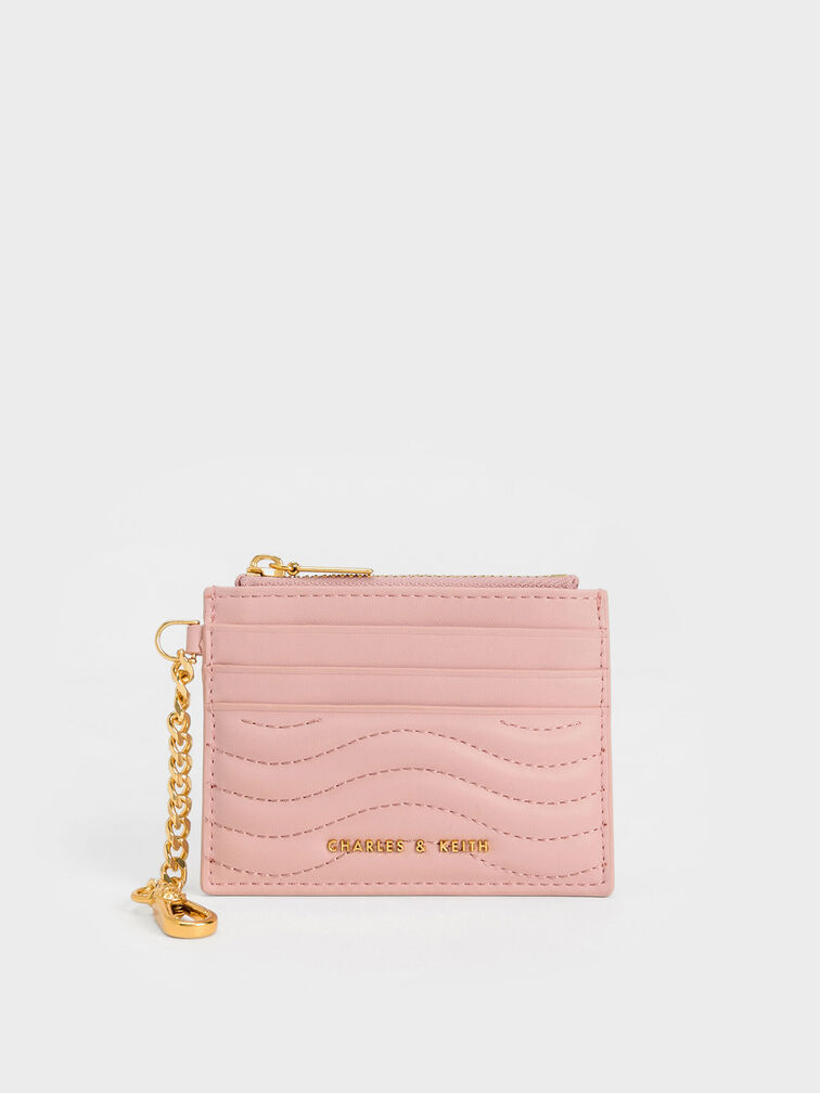 Aubrielle Wavy-Stitch Card Holder, Light Pink, hi-res