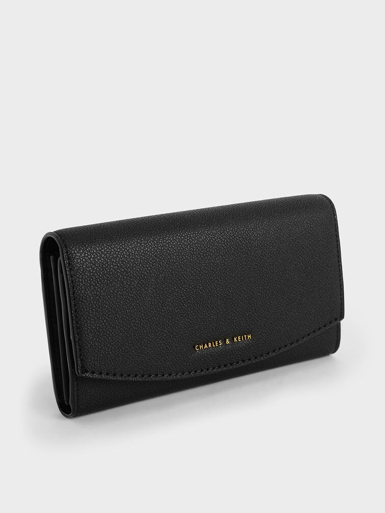 Briony Curved Flap Long Wallet, Black, hi-res