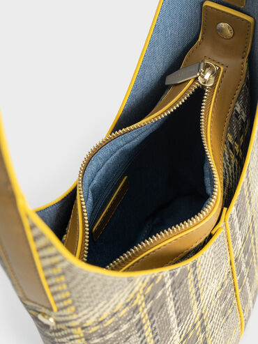 Altea Large Plaid Bucket Bag, Yellow, hi-res