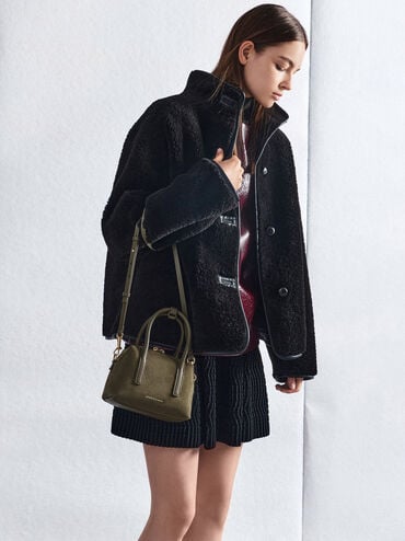 Deyna Recycled Suede Bowling Bag, Deep Olive, hi-res