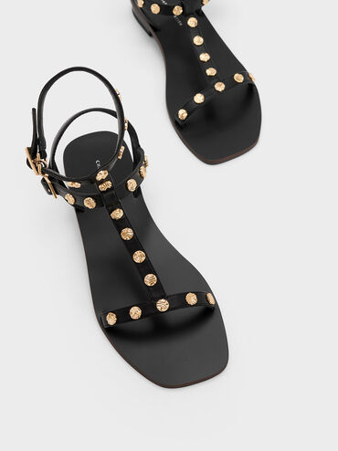 Studded Gladiator Sandals, Black, hi-res