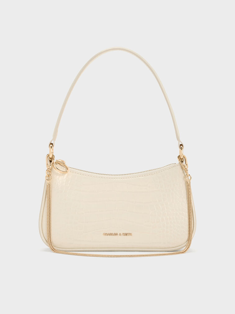Elspeth Croc-Effect Chain-Link Shoulder Bag, Cream Croco, hi-res