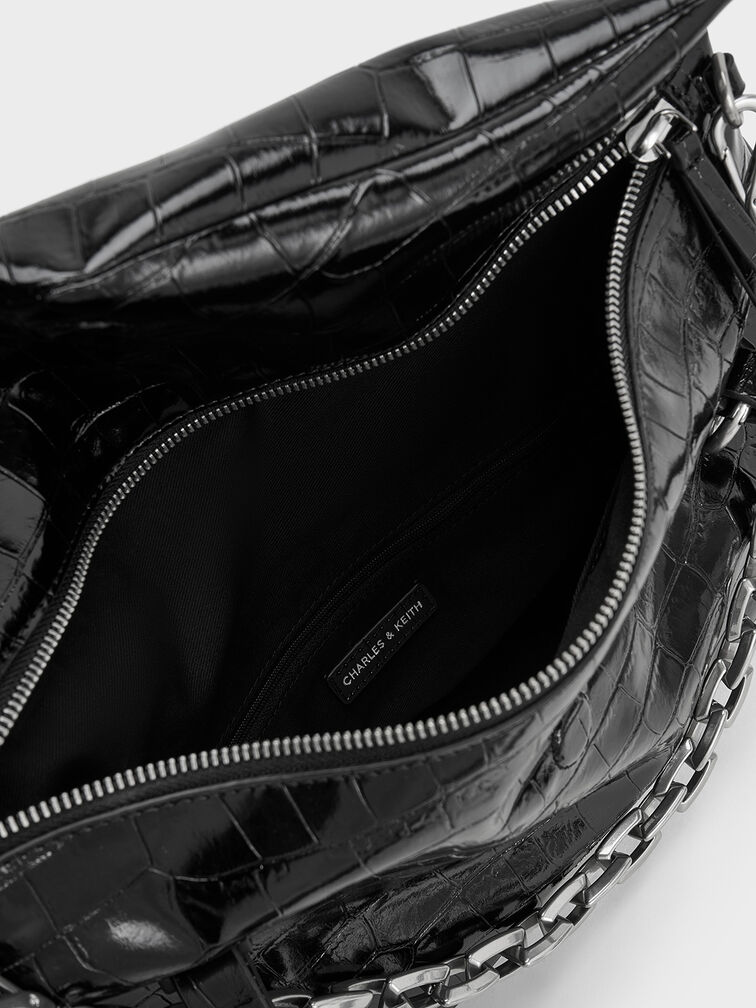 Andromeda Croc-Effect Chunky-Chain Trapeze Tote Bag, Noir, hi-res