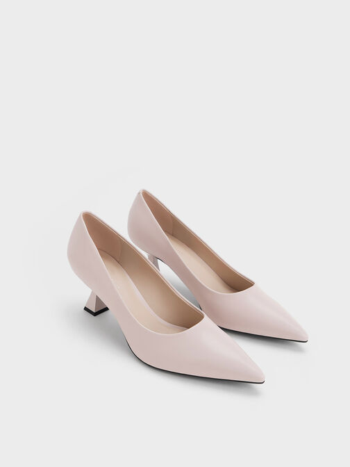 Pointed-Toe Flare Heel Pumps, Nude, hi-res