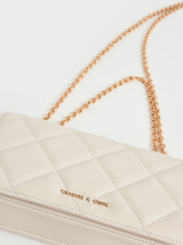 Paffuto Chain Handle Quilted Long Wallet, Cream, hi-res