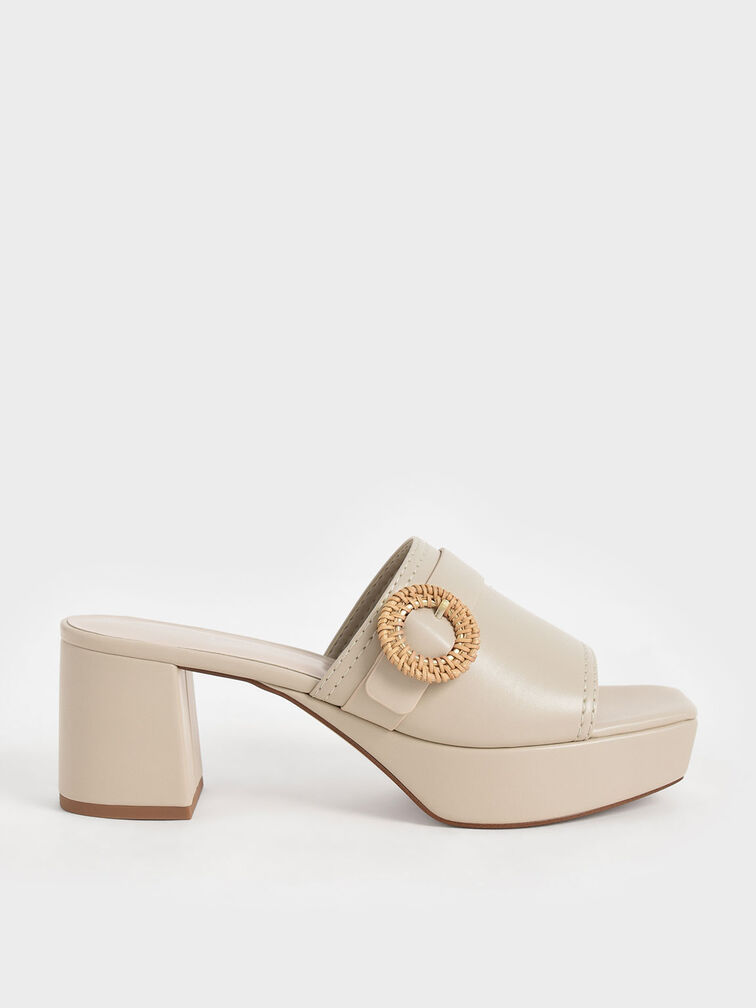 Woven Buckle Platform Mules, Chalk, hi-res
