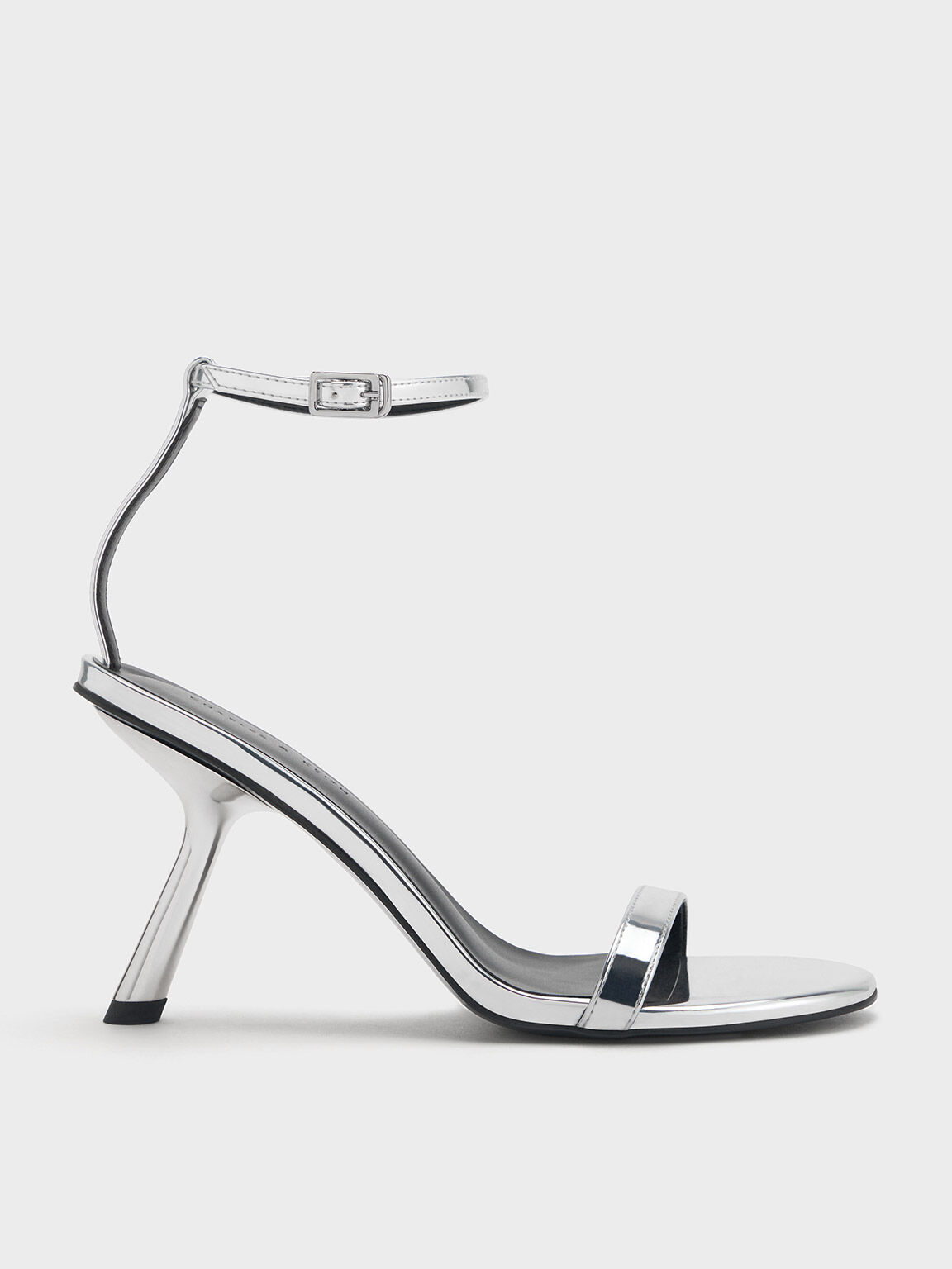 Silver Metallic Cap Ankle-Strap Heeled Sandals - CHARLES & KEITH IN