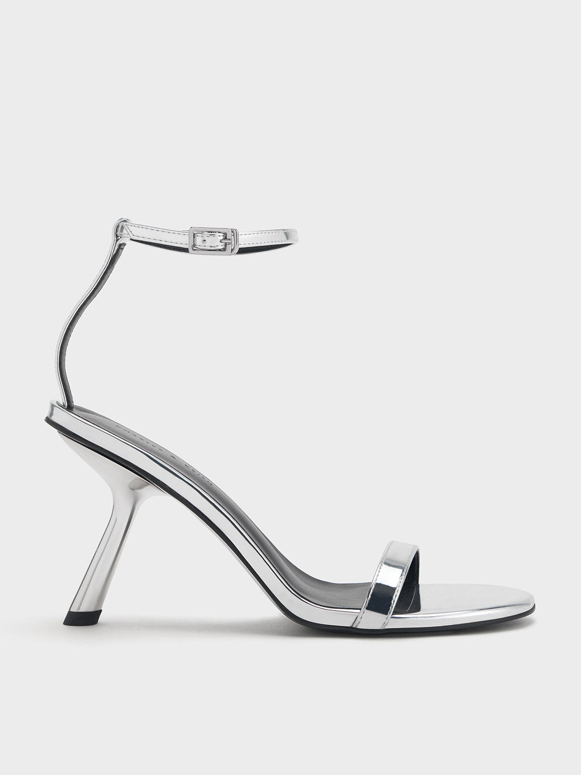 Silver Metallic Slant Heel Ankle Strap Sandals CHARLES KEITH IN