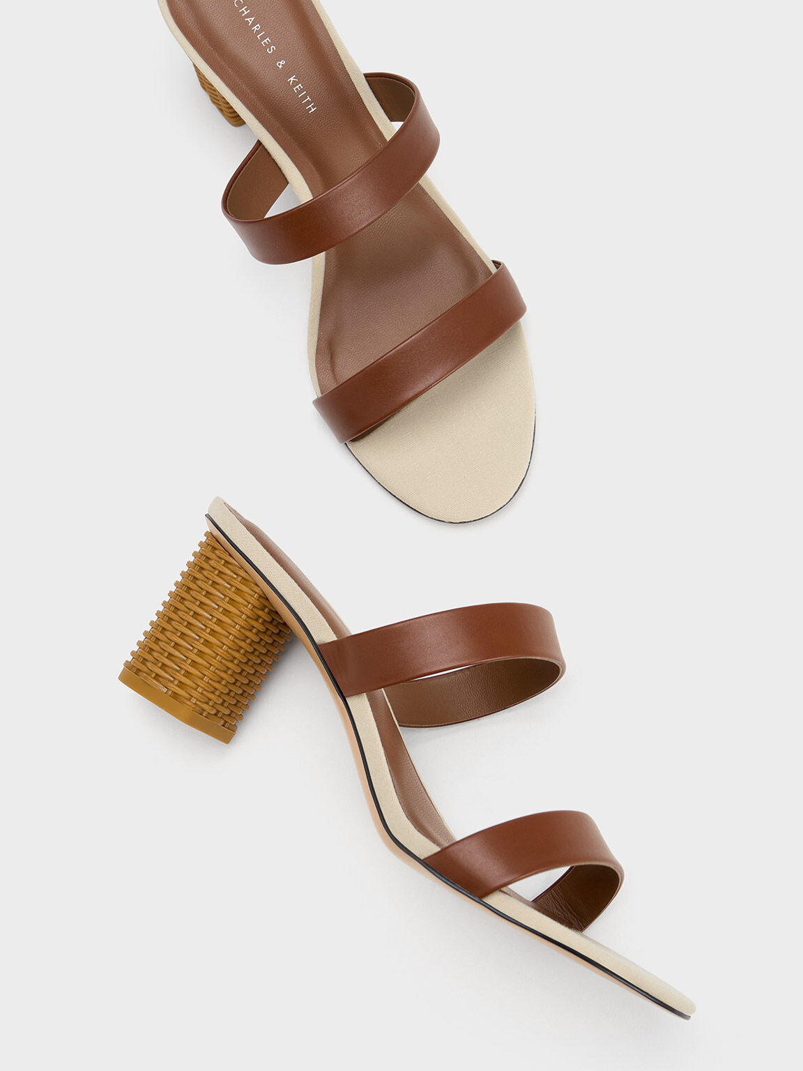 Cognac Rattan Block Heel Sandals CHARLES KEITH IN
