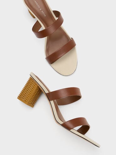 Rattan Block Heel Sandals, Cognac, hi-res