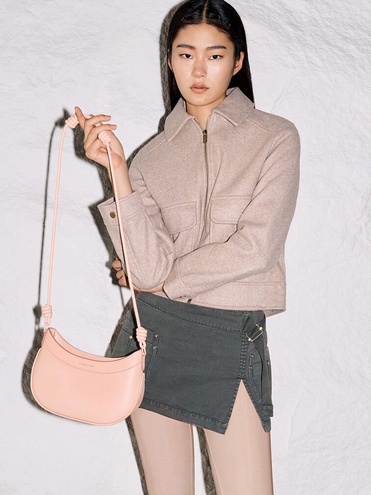 Sabine Knotted-Strap Curved Shoulder Bag, Light Pink, hi-res