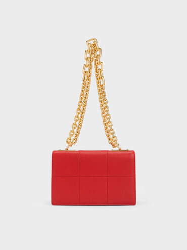 Georgette Chain Handle Bag, Red, hi-res