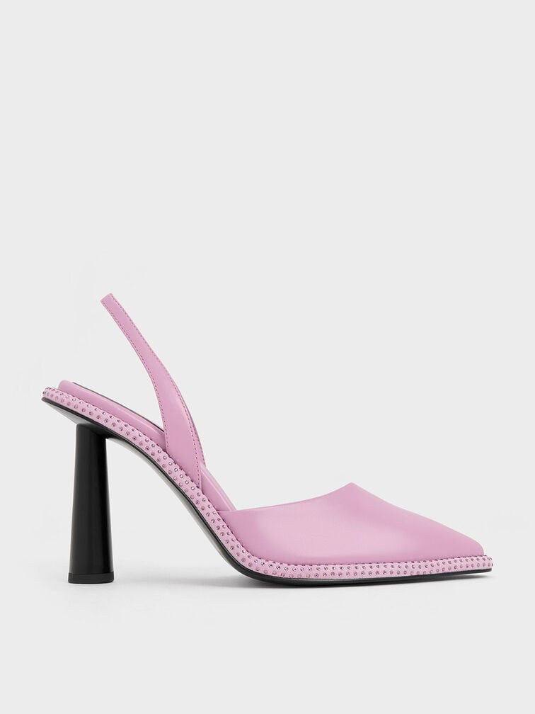 Crystal-Embellished Pointed-Toe Slingback Pumps, Lilac, hi-res