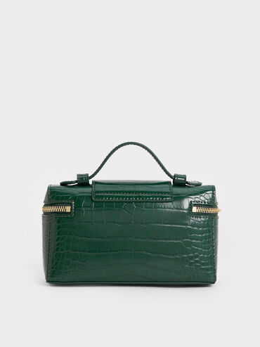 Arwen Croc-Effect Top Handle Vanity Bag, Dark Green, hi-res