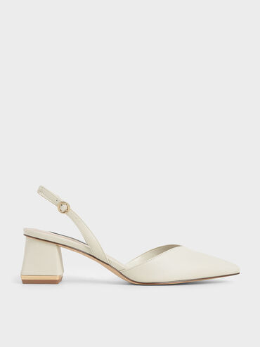 Katarina Trapeze Heel Slingback Pumps, Chalk, hi-res