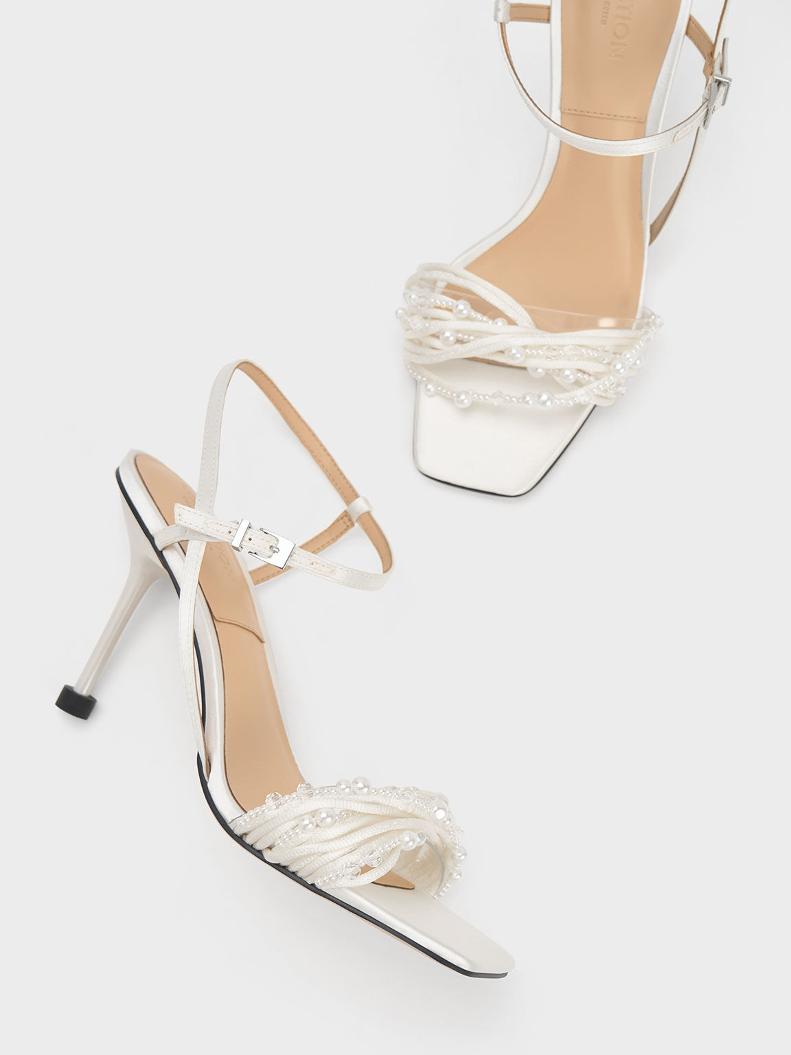 White satin online sandal heel