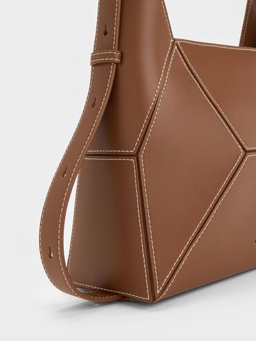 Nasrin Geometric Hobo Bag, Chocolate, hi-res