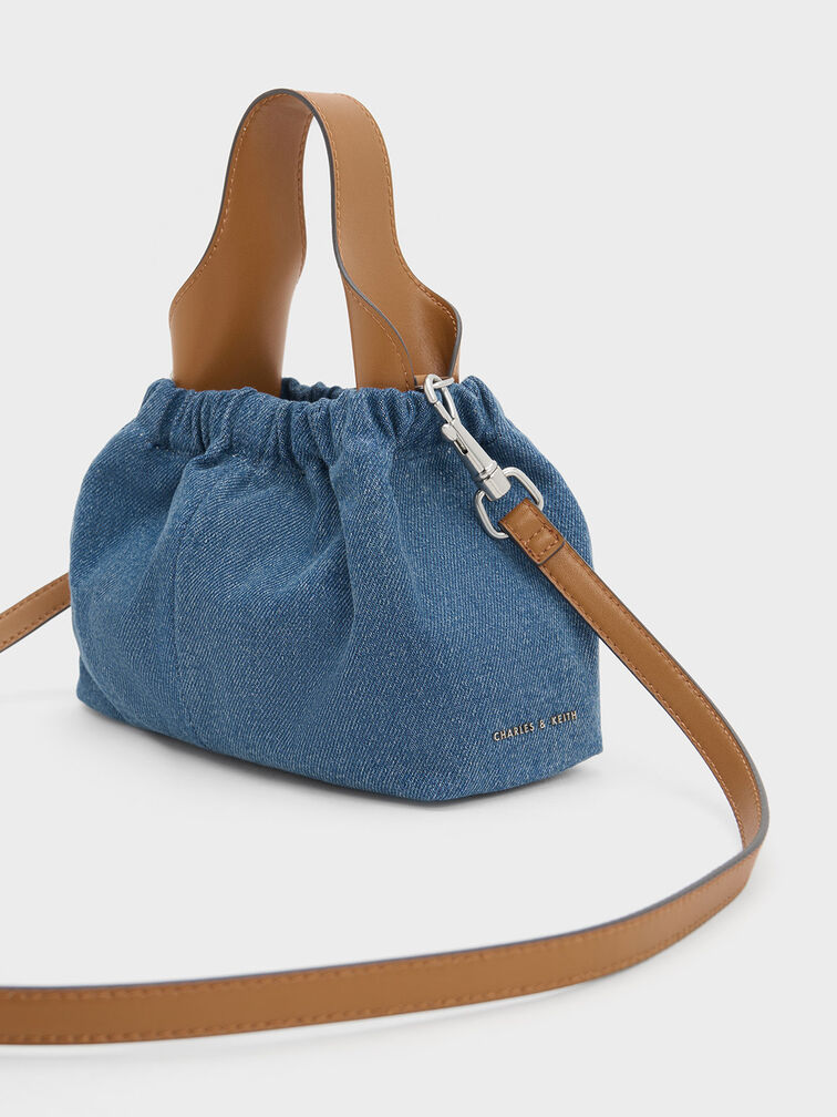 Ally Denim Ruched Chain-Handle Bag, Denim Blue, hi-res
