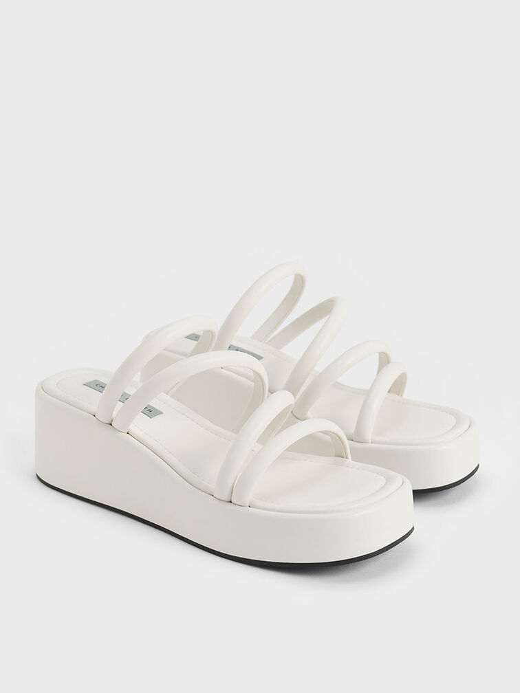 Strappy Platform Wedges, White, hi-res