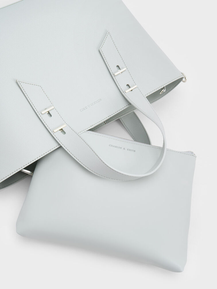 Double Handle Hobo Bag, Light Grey, hi-res