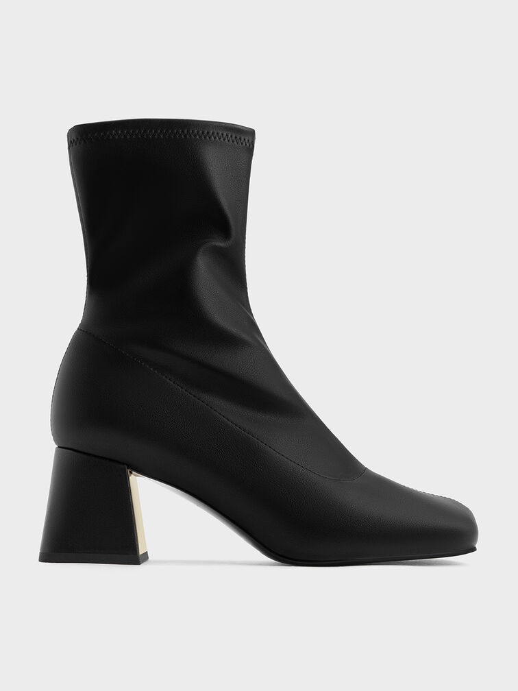 Jully Metallic Trapeze Heel Ankle Boots, Black, hi-res