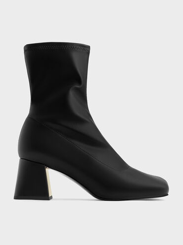 Jully Metallic Trapeze Heel Ankle Boots, Black, hi-res