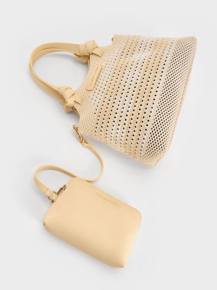 Ida Checkered Knotted Handle Tote Bag, Butter Yellow, hi-res
