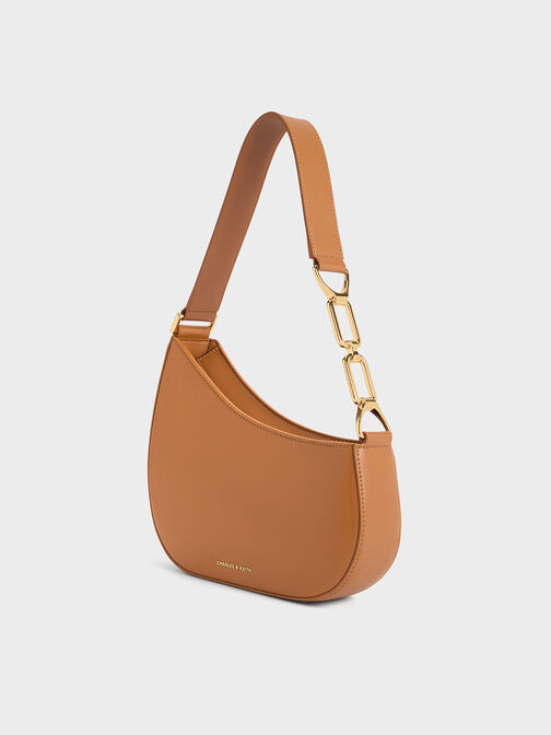 Agatha Chain-Accent Shoulder Bag, Brown, hi-res