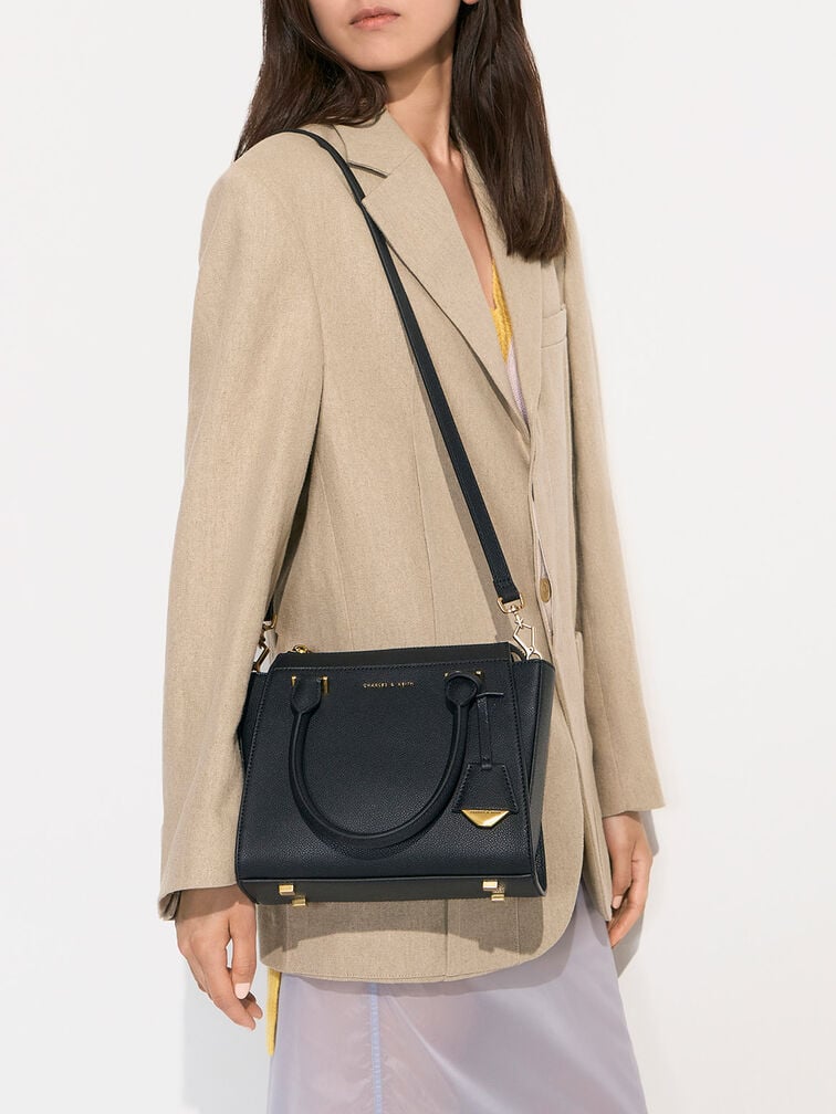 Harper Geometric Top Handle Bag, Black, hi-res
