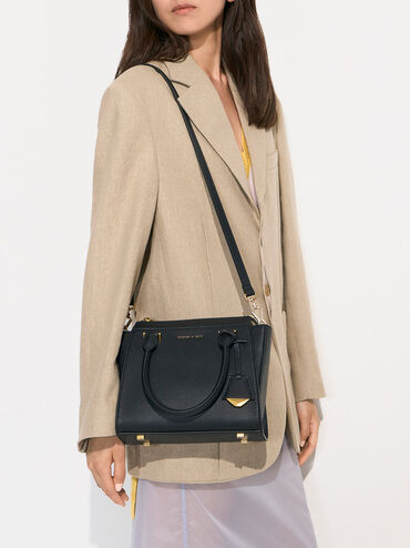 Harper Geometric Top Handle Bag, Black, hi-res