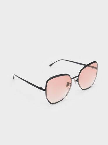 Braided Temple Butterfly Sunglasses, Black, hi-res