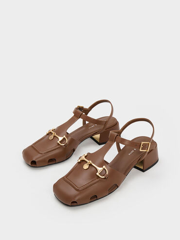 Cut-Out T-Bar Pumps, Brown, hi-res