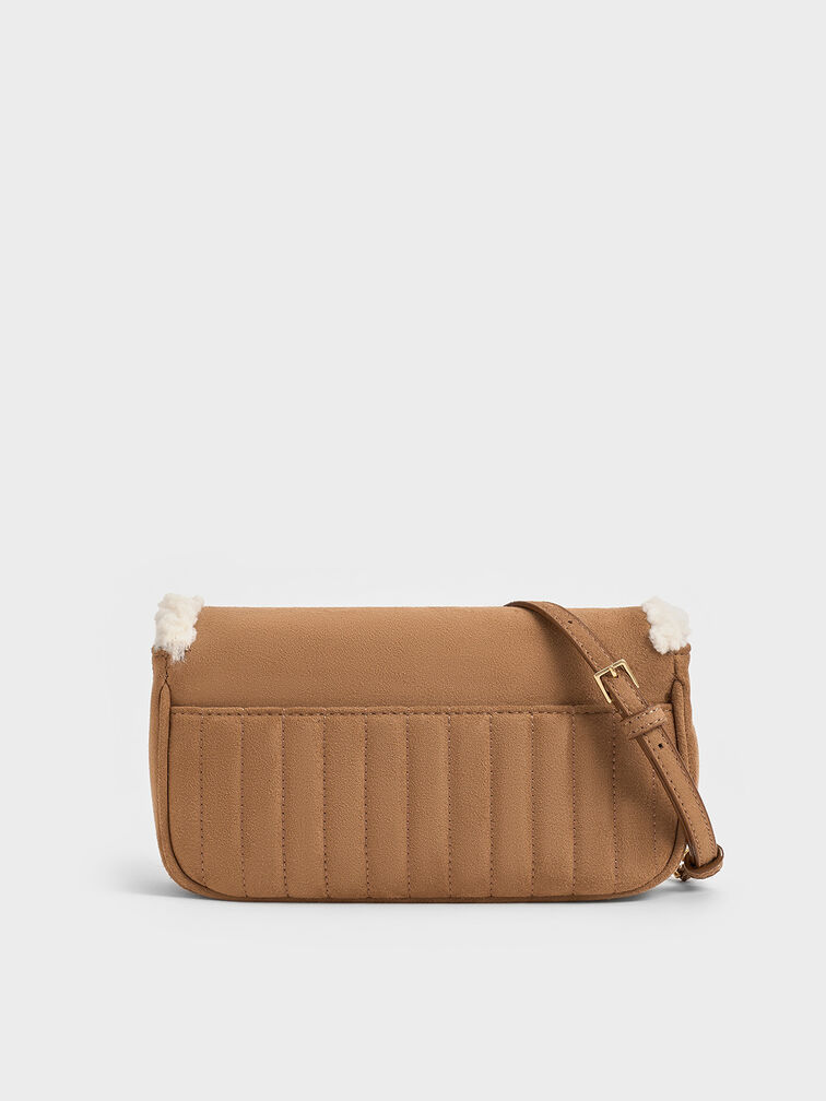 Mini Donna Faux Suede Fur-Trim Bag, Tan, hi-res